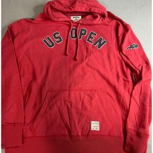 VTG Banner47 US Open 2009 NYC Tennis Hoodie Mens XXL Red Cotton Sweatshirt
